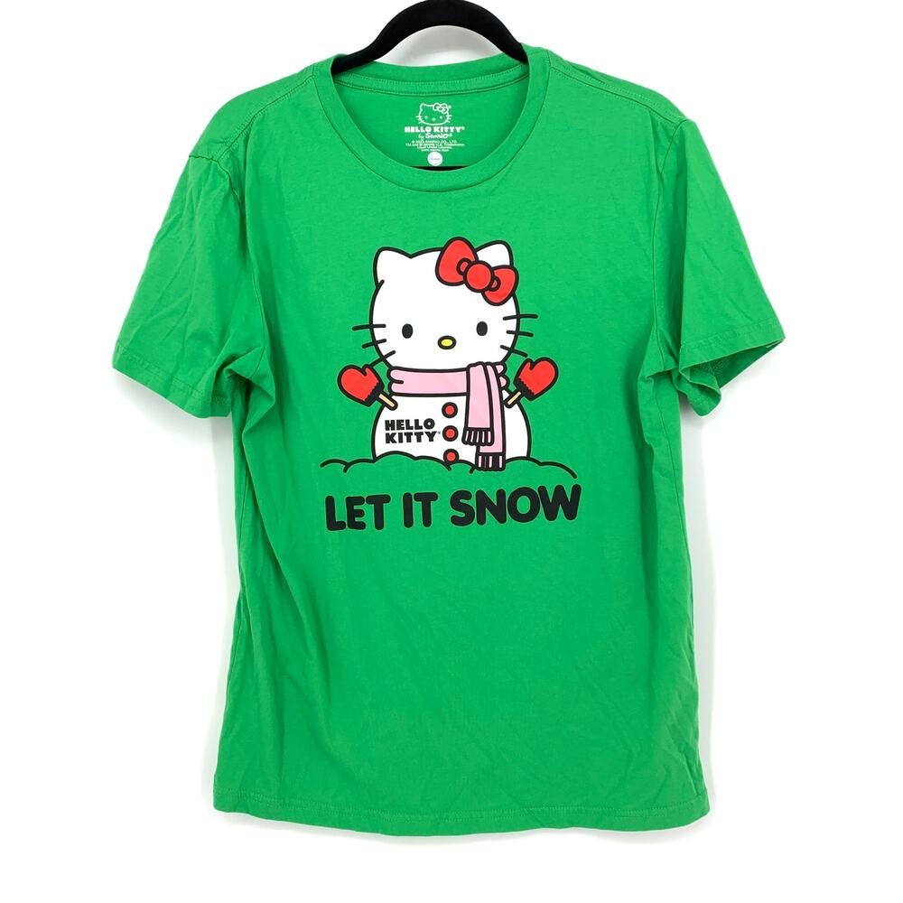 Hello Kitty By Sanrio Graphic T-Shirt Womens Size Medium Green Let It Snow